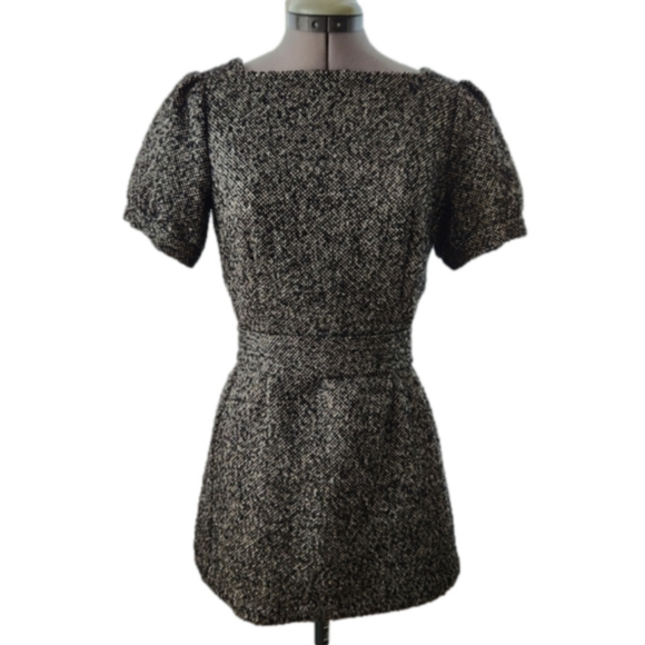 Jennifer Lopez Dresses & Skirts - Jennifer Lopez Small Puff Sleeve Metallic Tweed Belted Ultra Super Mini Dress